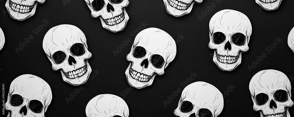 Simple skull pattern with horror undertones black and white minimalist design Simple skull pattern with horror undertones black and white minimalist design