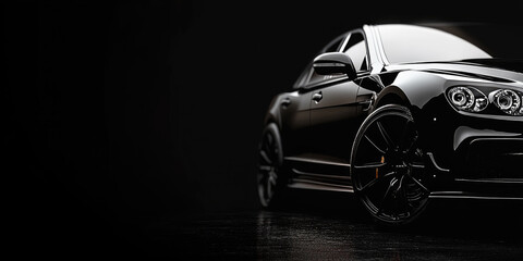 Black luxury sedan parked on dark background