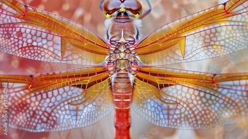 Close up of a dragonfly is wings showing detailed veins and structure, ultra-sharp photo