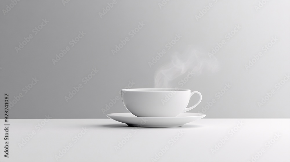 A single coffee cup with steam rising softly placed against a minimalist white background The image focuses on a limited color palette of whites and beiges with the cup providing a subtle color A single coffee cup with steam rising softly placed against a minimalist white background The image focuses on a limited color palette of whites and beiges with the cup providing a subtle color