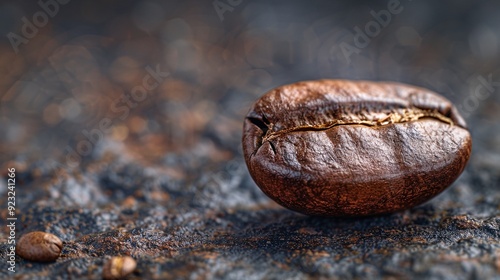 Detailed photograph of a coffee bean with texture and oils clearly visible, ultra-clear