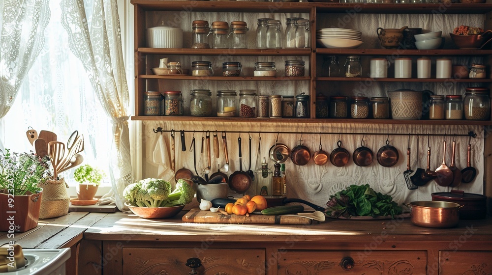 Cozy Rustic Kitchen. Traditional homey vibes concept Cozy Rustic Kitchen. Traditional homey vibes concept