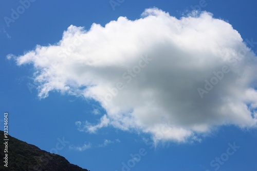 Blue sky and cloud with green mountain.