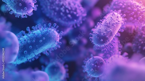 Close-up of a Cluster of Purple and Blue Viruses