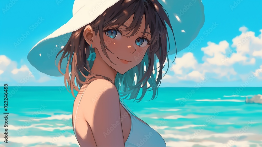 Naklejka premium anime girl at the beach