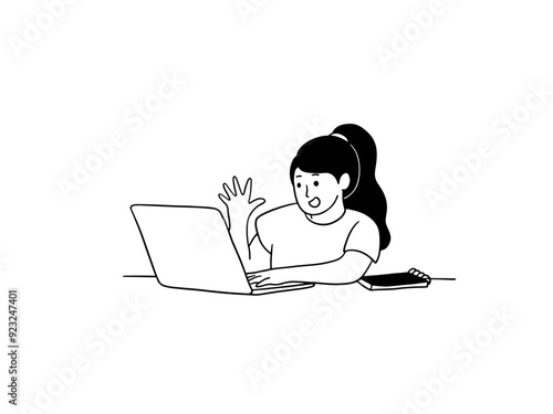 Child is learning online on laptop