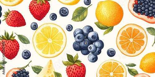 Colorful seamless pattern of vibrant fruits, creative and fresh design for textiles