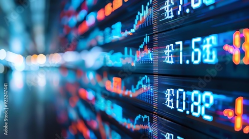 Digital display showing fluctuating currency exchange rates, real-time data, forex market