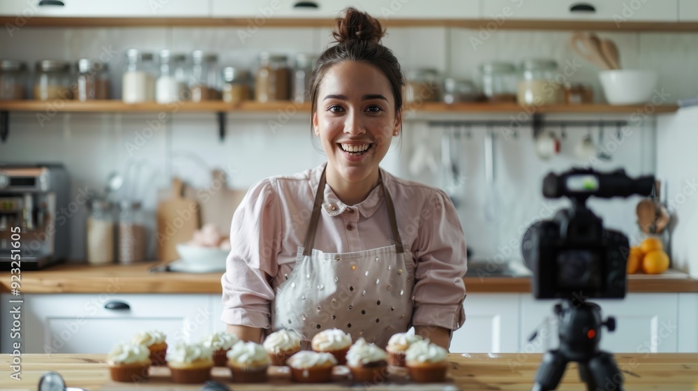 The baker with cupcakes The baker with cupcakes
