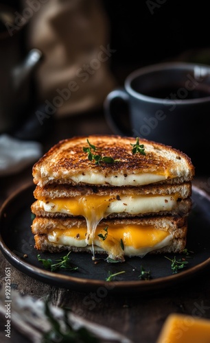 Savory Sunrise: A Scrumptious Breakfast of Grilled Cheese Sandwiches Heralding the Start of a Delicious Day, Food, suitable for food blogs and food websites