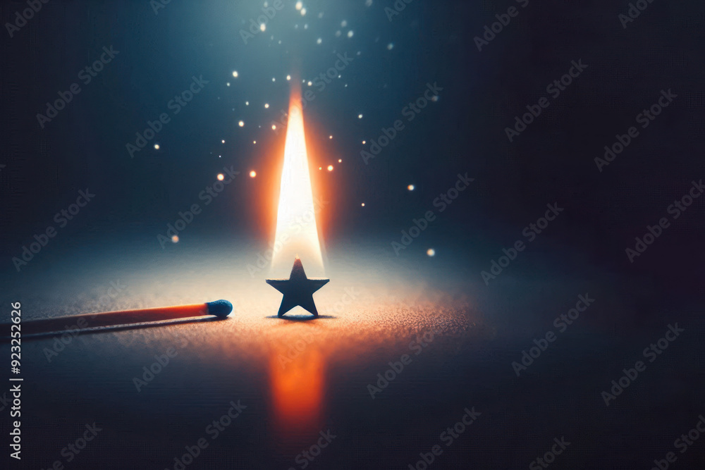 Fototapeta premium The match lit a small star. Space for text.