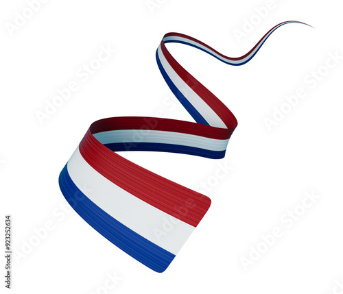 3d Flag Of Netherlands Country, Shiny Wavy 3d Ribbon Flag On White Background, 3d illustration 