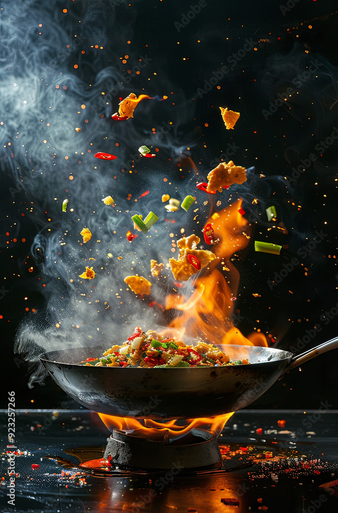 Cooking in a kitchen with high heat until the pan is on fire,generative ai Cooking in a kitchen with high heat until the pan is on fire,generative ai