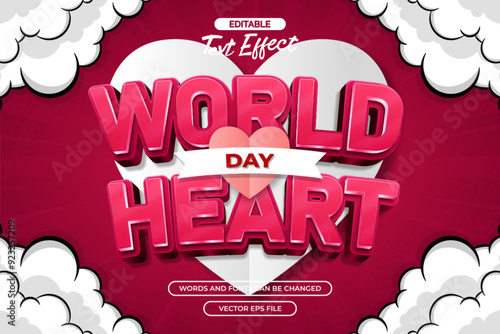 World heart day editable text effect vector