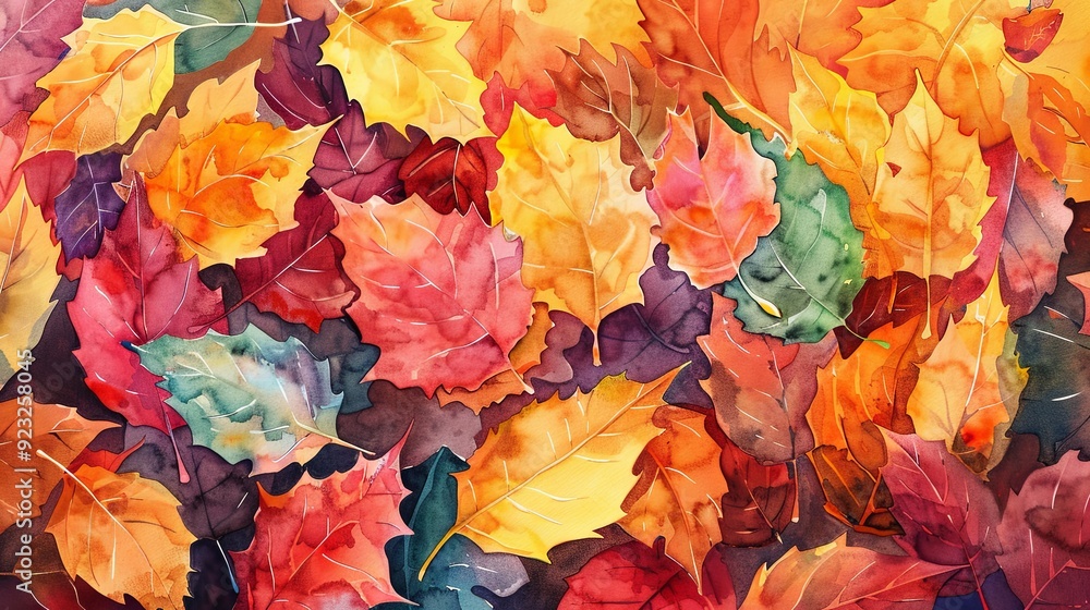 A watercolor illustration depicting autumn leaves A watercolor illustration depicting autumn leaves