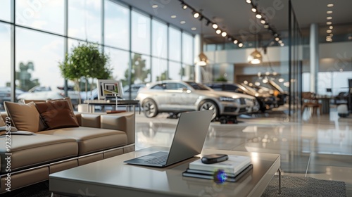 Exquisite Luxury Car Dealership Sophisticated Lounge with HighEnd Models Panoramic View and Modern Technology
