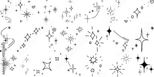 Sparkles and Starburst Vector Set - Black Outline Decorative Elements for Adding Shine, Magic, and Highlights to Creative Design Projects