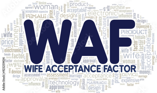 Wife Acceptance Factor WAF word cloud conceptual design isolated on white background.
