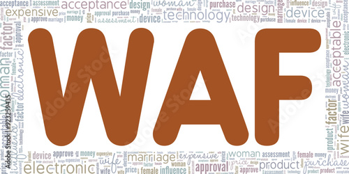 Wife Acceptance Factor WAF word cloud conceptual design isolated on white background.