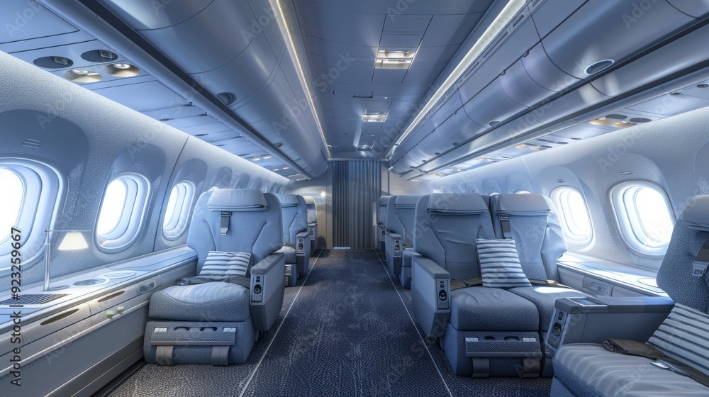Fototapeta premium Empty passenger airplane seats in the cabin