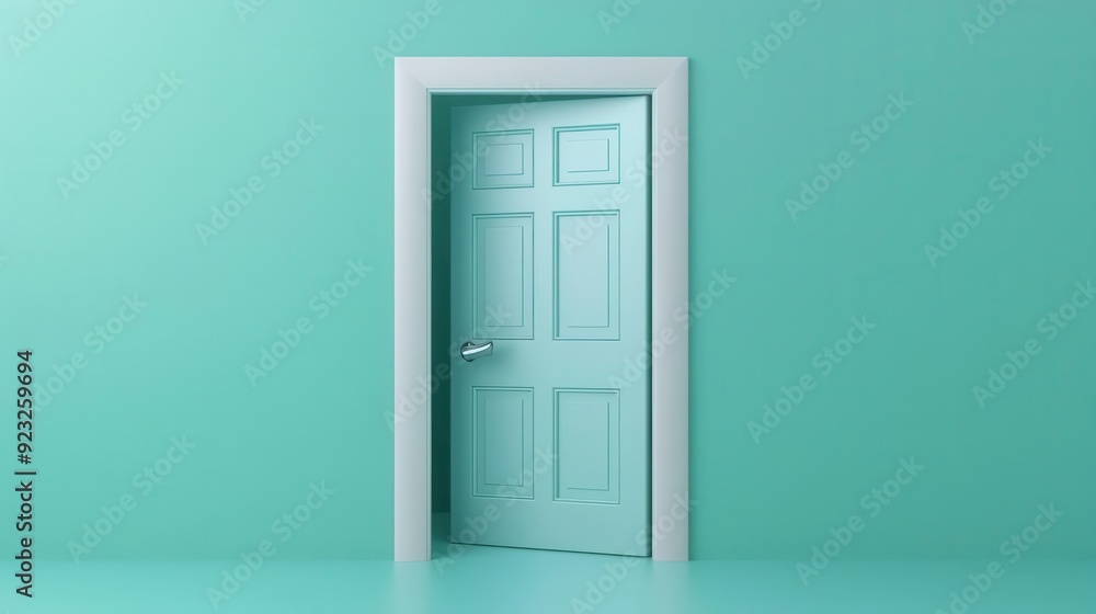 A serene teal door stands against a matching wall, symbolizing new beginnings and opportunities in a modern space. A serene teal door stands against a matching wall, symbolizing new beginnings and opportunities in a modern space.