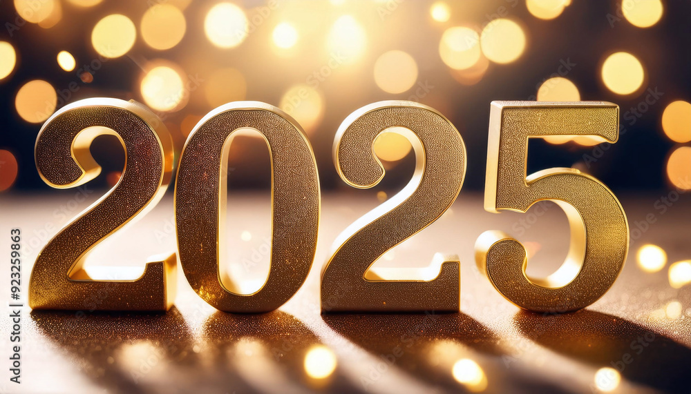Festive new year's eve backdrop with golden numerals for the year 2025, blurred background Festive new year's eve backdrop with golden numerals for the year 2025, blurred background