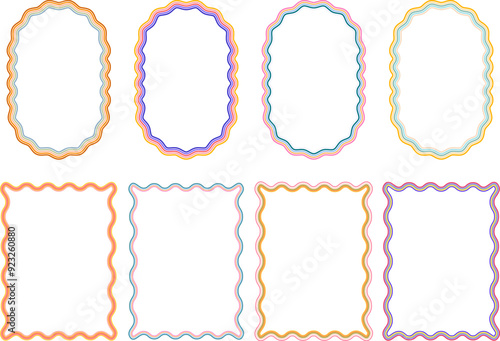 Geometric boho retro frames with colorful wavy lines	
