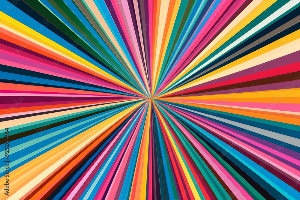 A vivid radial burst of multicolored stripes converging towards the center creating a dynamic and energetic visual effect with vibrant hues A vivid radial burst of multicolored stripes converging towards the center creating a dynamic and energetic visual effect with vibrant hues