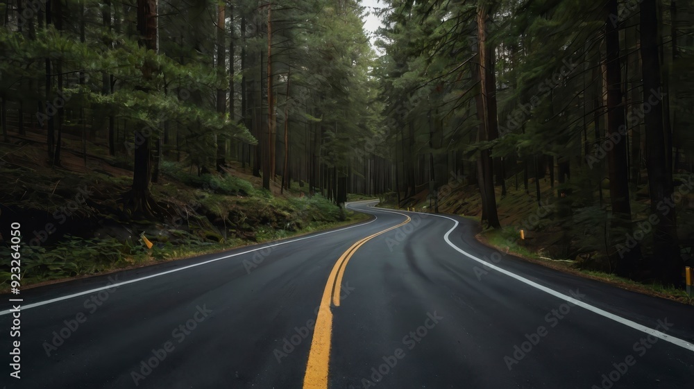 Asphalt road winding through forest Asphalt road winding through forest