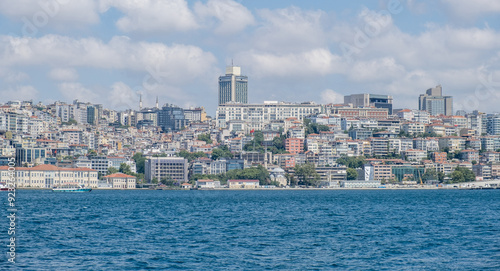 Scenic Bosphorus view of Istanbul's coastline, where historic landmarks