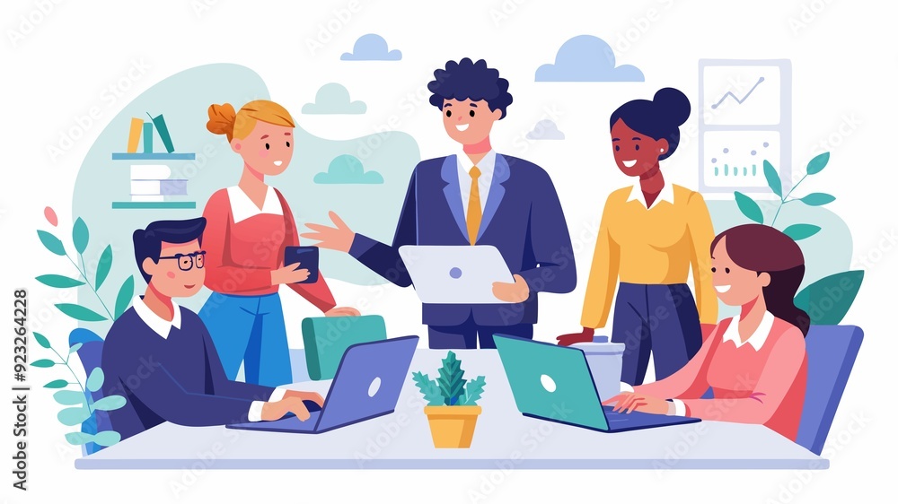 A corporate team and manager working together in a meeting. Their focused energy signifies a collaborative effort, ideas are exchanged and strategies are formulated to propel the business forward. A corporate team and manager working together in a meeting. Their focused energy signifies a collaborative effort, ideas are exchanged and strategies are formulated to propel the business forward.