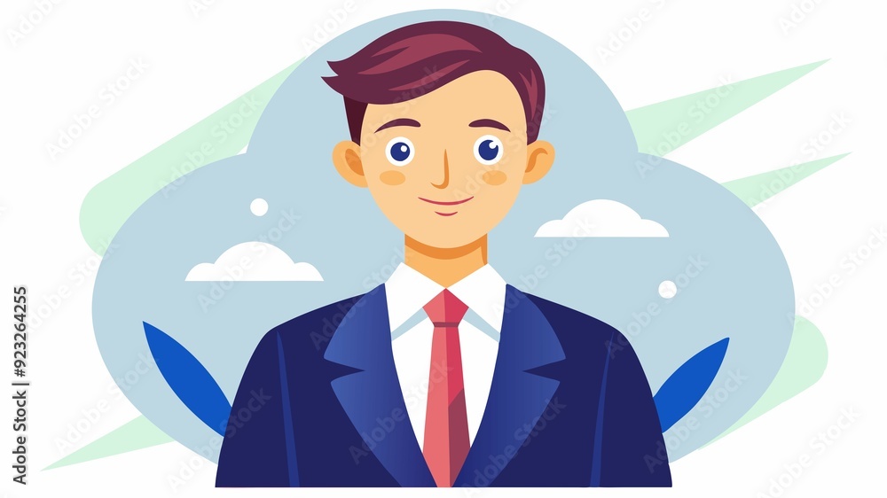 This image depicts a young man dressed in a sharp suit and tie. His well-tailored attire signifies the importance of a professional image, fostering trust and respect in business and social settings. This image depicts a young man dressed in a sharp suit and tie. His well-tailored attire signifies the importance of a professional image, fostering trust and respect in business and social settings.
