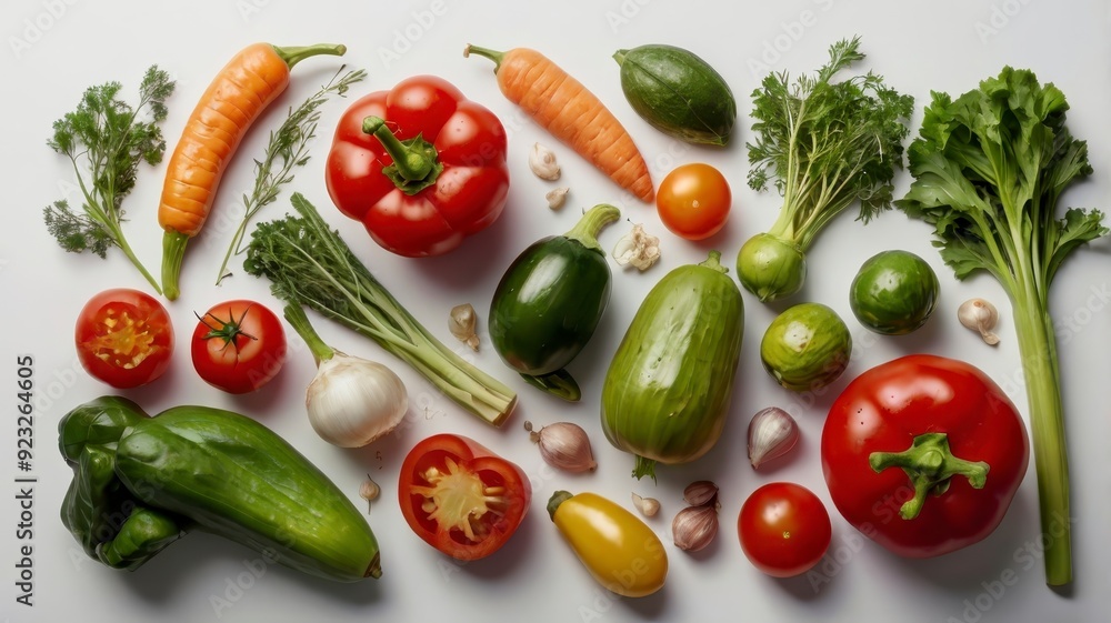 Assorted fresh vegetables on white background, text space 