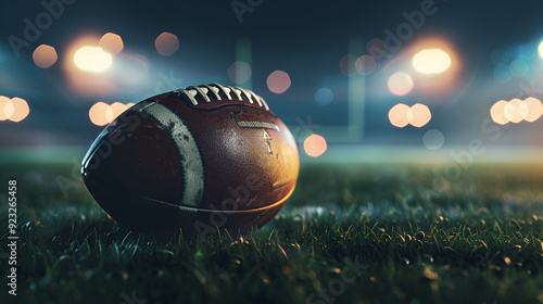 American football on the field under stadium lights, atmosphere and intensity of the game, Generative Ai 