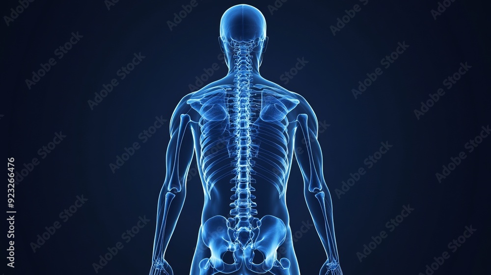 Detailed view of a human skeleton glowing against a dark background Detailed view of a human skeleton glowing against a dark background