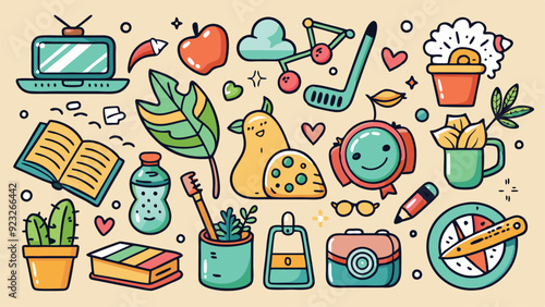 Hand-Drawn Doodles: Whimsical, hand-drawn doodles of everyday objects and symbols vector illustration