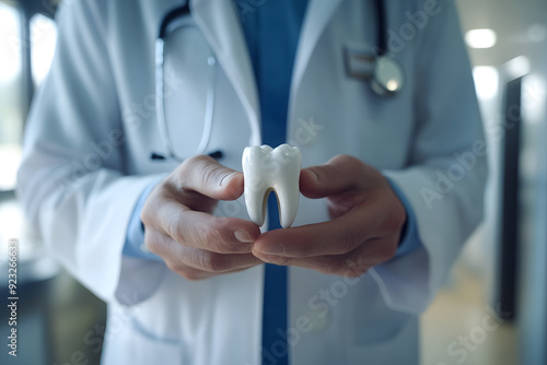 Dentist holding a model of the tooth