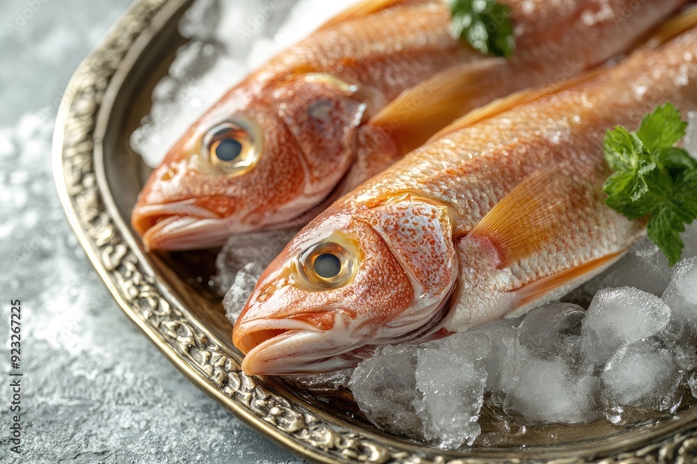 Fresh fish on ice in a tray. Perfect for seafood restaurant menus or articles about seafood. Fresh fish on ice in a tray. Perfect for seafood restaurant menus or articles about seafood.