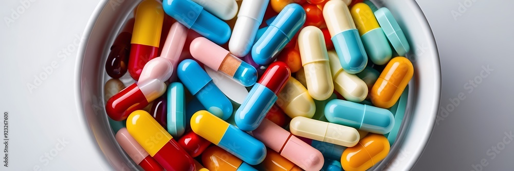pills and capsules, A group of antibiotic pill capsules falling pills and capsules, A group of antibiotic pill capsules falling