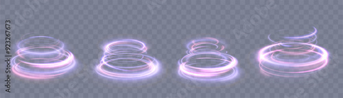 Light bright swirl. Portal effect on transparent background PNG. Bright light round teleportation podium. Magic gate in fantasy game. Vector
