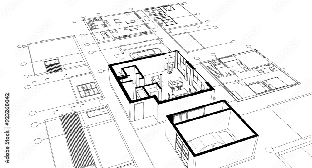 house architectural project sketch 3d illustration house architectural project sketch 3d illustration