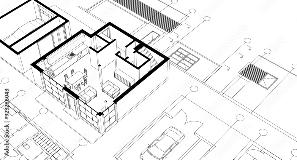 house architectural project sketch 3d illustration house architectural project sketch 3d illustration