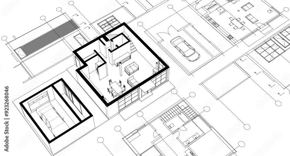house architectural project sketch 3d illustration house architectural project sketch 3d illustration