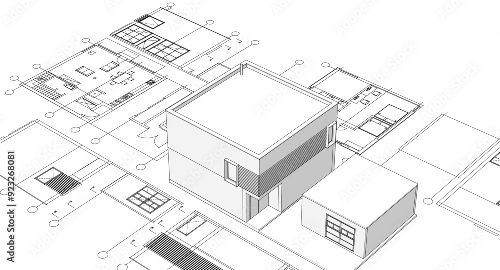 house architectural project sketch 3d illustration house architectural project sketch 3d illustration