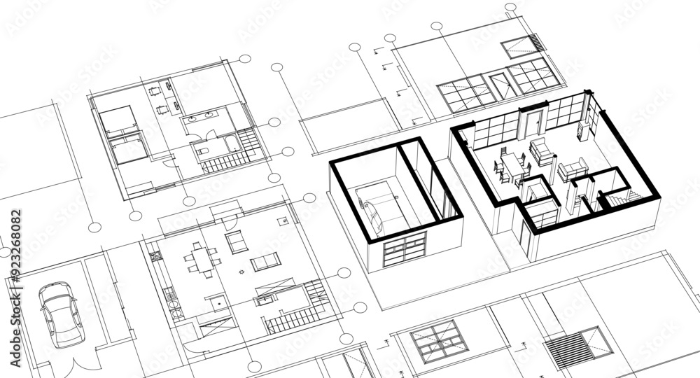 house architectural project sketch 3d illustration house architectural project sketch 3d illustration