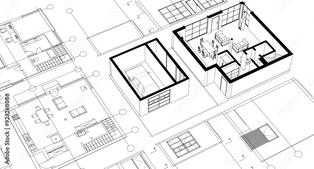 house architectural project sketch 3d illustration house architectural project sketch 3d illustration