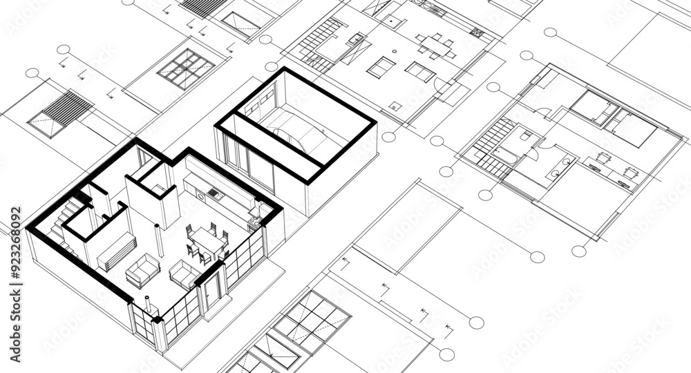 house architectural project sketch 3d illustration house architectural project sketch 3d illustration