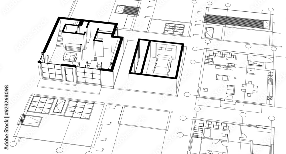 house architectural project sketch 3d illustration house architectural project sketch 3d illustration