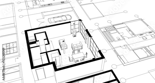 house architectural project sketch 3d illustration	