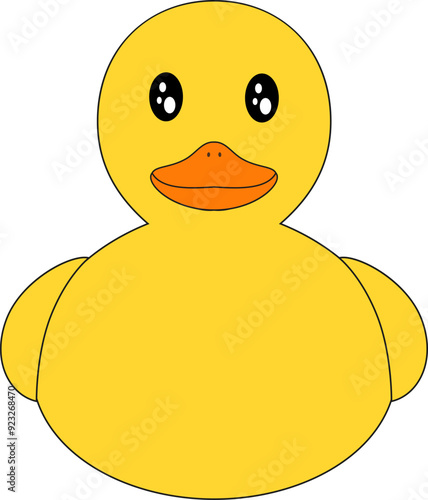 Cute smiling drawn yellow rubber duck vector illustration. Sweet cartoon isolated design element.